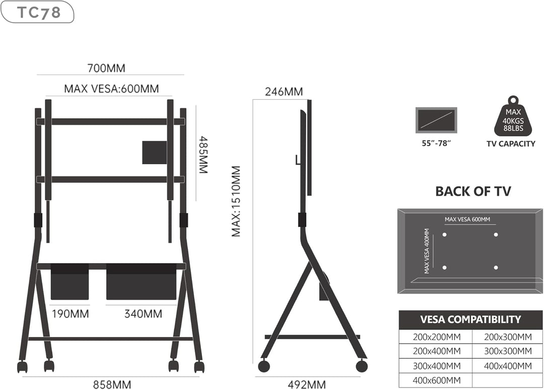 FITUEYES Design TV Ständer Höhenverstellbar &amp; Rollbar, TV Standfuss für 55-78 Zoll Fernseher bis 45k