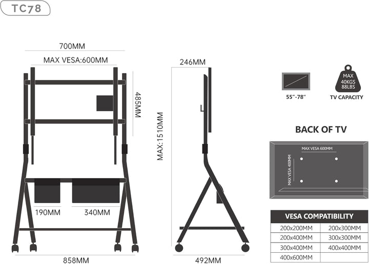 FITUEYES Design TV Ständer Höhenverstellbar &amp; Rollbar, TV Standfuss für 55-78 Zoll Fernseher bis 45k