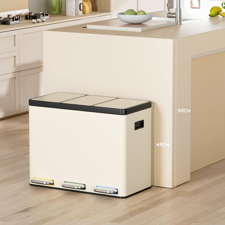 Clevich Mülltrennsystem 3×15L aus Stahl, Mülleimer 3 Fächer mit farbcodierten Pedalen, Abfalleimer m