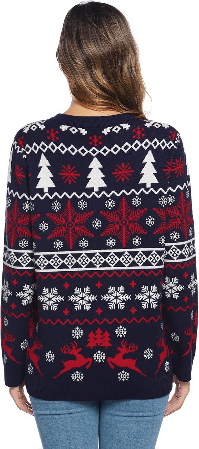 Litherday Weihnachtspullover Herren Damen Christmas Sweater mit Rentiermuster Strickpulli Langarm Wa