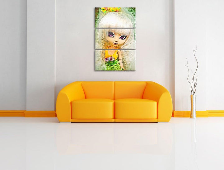 Pullip-Püppchen im 70er-Jahre-Stil NewArt 3-Teiler Leinwandbild 120x80 Bild auf Leinwand, XXL riesig