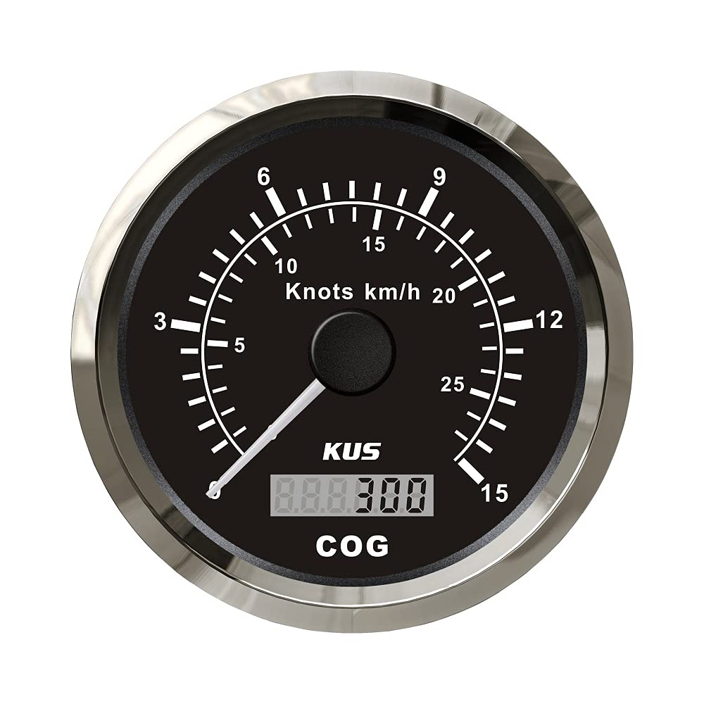 KUS Universal-GPS-Tacho, 15 Knoten, 28 km/h, Geschwindigkeitsmesser, für Boote, Yachten, 85 mm, mit