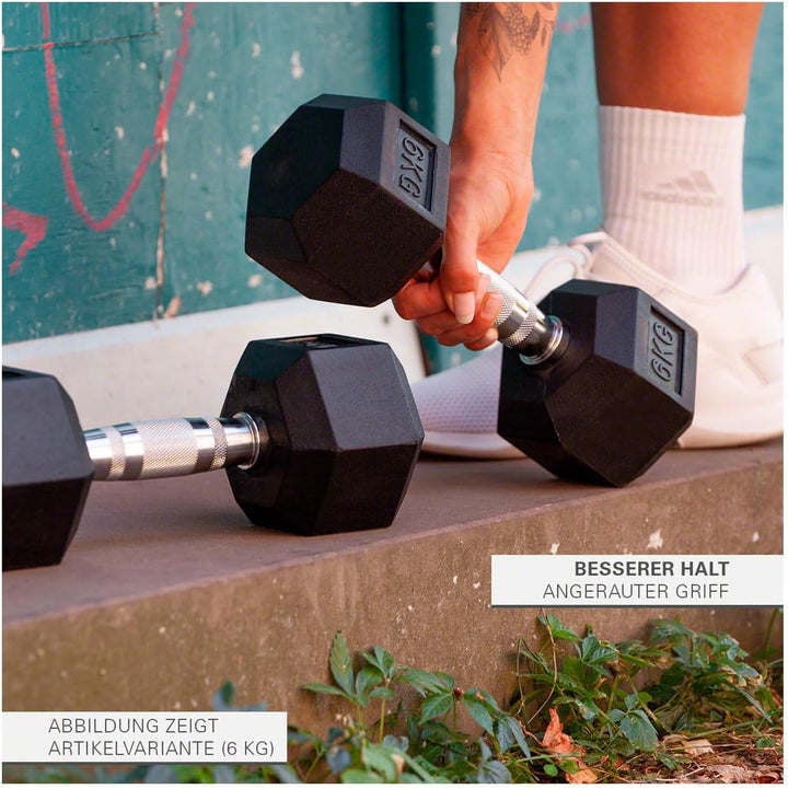 Sport-Tec Hex Kompakthantel aus Gummi, Stück, 1-30 kg Hexagon-Hantel, Krafttraining, Fitness Hantel,
