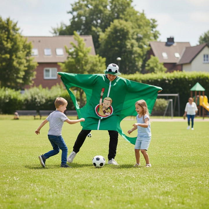 CoolChange Torwand Kostüm mit Fussball Hut | Lustiges Party Verkleidung | Torwandschiessen Umhang