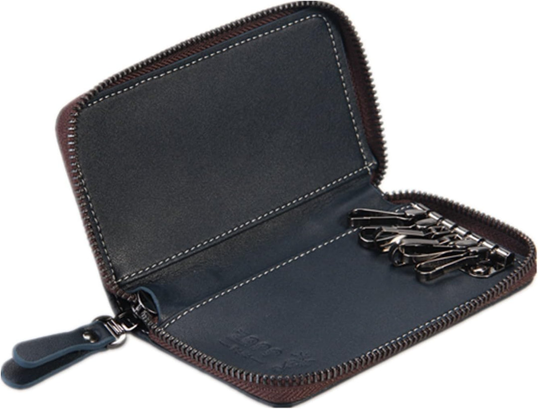 ZAPP - Schlüsseletui aus echtem Leder, 6 Schlüssel Haken, und Separates Reissverschlussfach