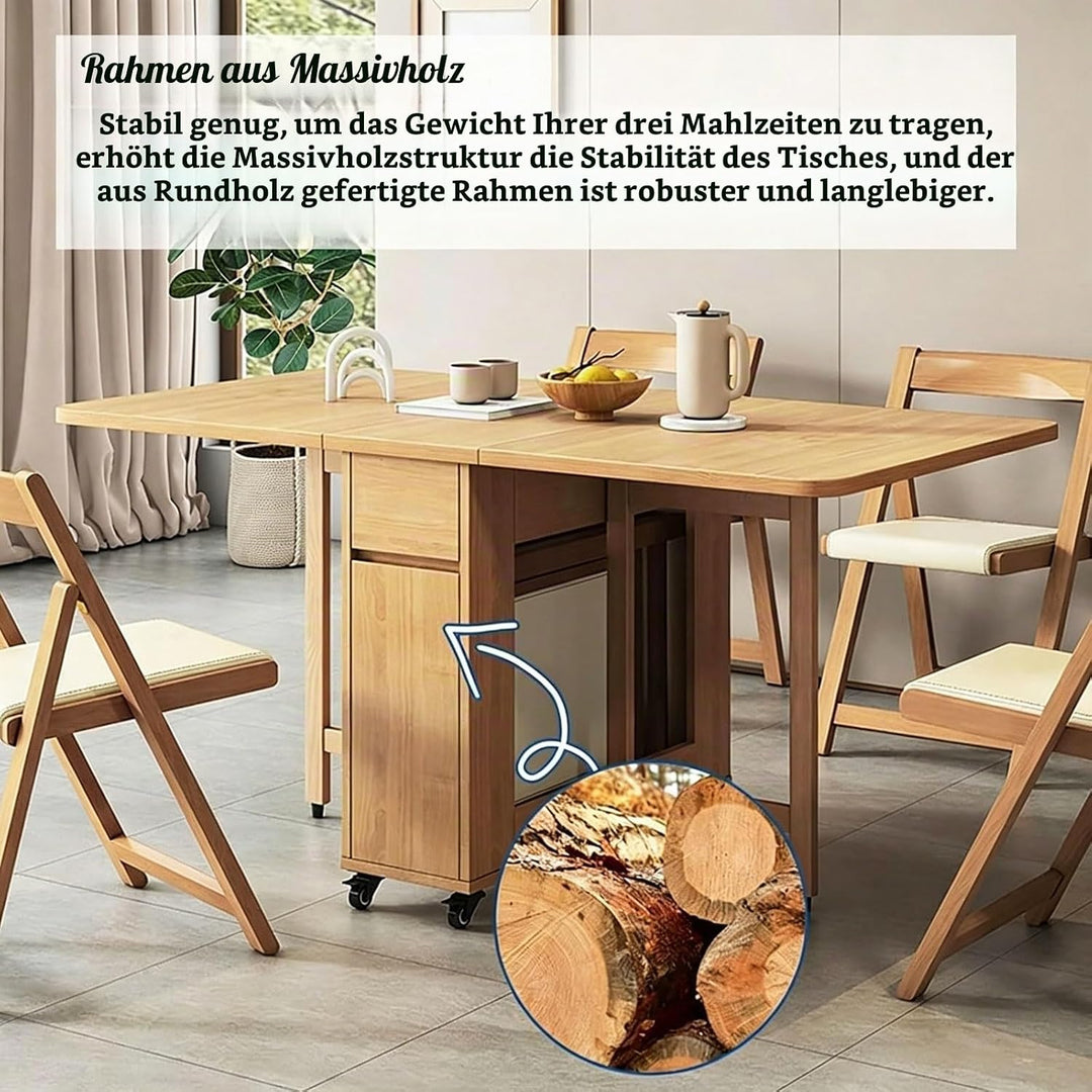 HiFi Rack Audio Regal Klapptisch esstisch, Vielseitiger Klapptisch Küche, mit Rollen und 4 Stühlen,