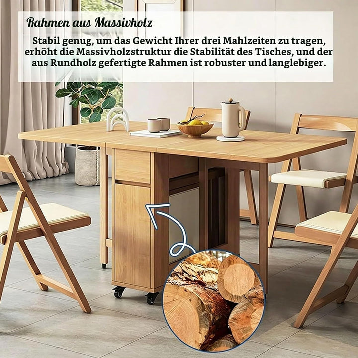 HiFi Rack Audio Regal Klapptisch esstisch, Vielseitiger Klapptisch Küche, mit Rollen und 4 Stühlen,