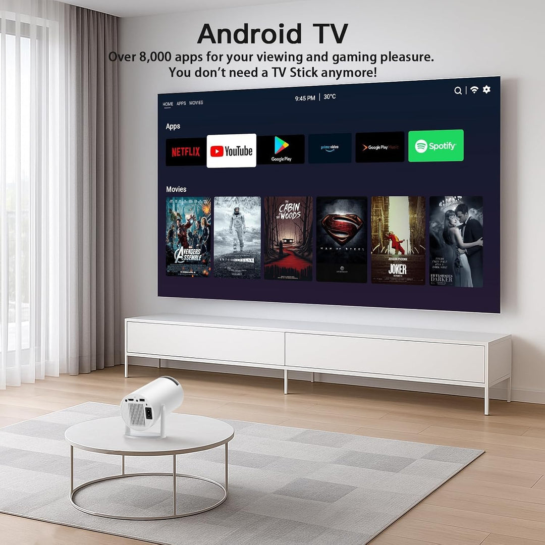 Mini Beamer 4K 1080P Mini Projektor Tragbarer Android 11.0, WLAN 6 Bluetooth 5.4 Automatischer Trape