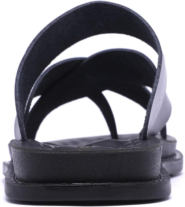 Harssidanzar Herren Sandalen Hausschuhe Cross Straps Slide Slip On Flip Flops für Männer Toe Ring St