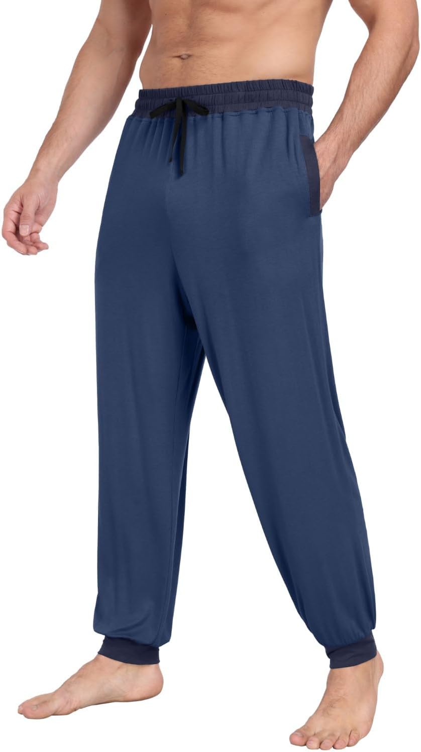 PrinStory Schlafanzughosen Für Herren Lang Pyjamahose Mit Taschen Elastischem Bund Schlafhose Lounge