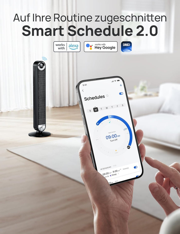 Dreo Smart Leiser Turmventilator mit Kühlung, 106cm WiFi Alexa Tower Fan, 90° oszillierender Ventila
