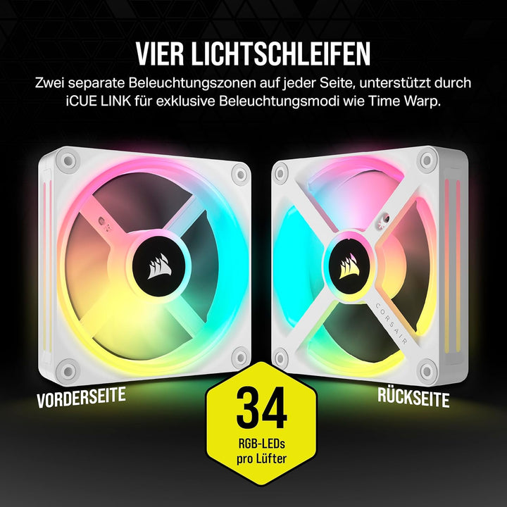 Corsair iCUE LINK QX120 RGB 120mm Magnetic Dome RGB Lüfter - Weiss Nur Fans Einfach (120mm) Weiss, N