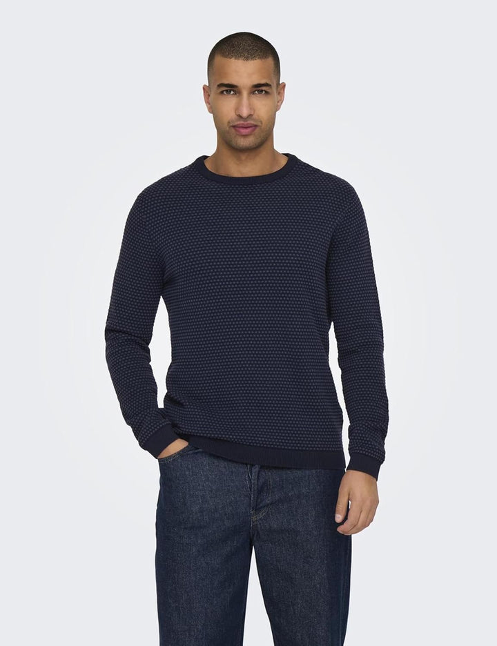 ONLY &amp; SONS Herren Strickpullover ONSTapa Herrenpulli mit Struktur L Navy Blazer/Mood Indigo Dots, L
