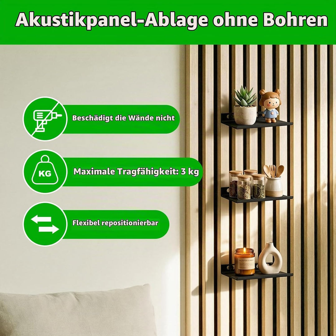 Hysagtek 2 Stück Regal für Akustikpaneel - Zubehör Akustikpaneele Ohne Bohren mit 8 Schrauben, Schwa