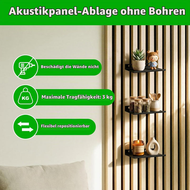 Hysagtek 2 Stück Regal für Akustikpaneel - Zubehör Akustikpaneele Ohne Bohren mit 8 Schrauben, Schwa