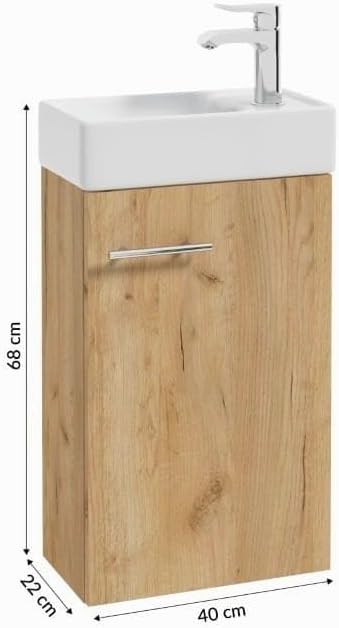 .Deftrans Domodomo Badezimmerschrank mit Waschbecken, Waschbeckenschrank 40 x 68 x 21,3 cm, Keramik-