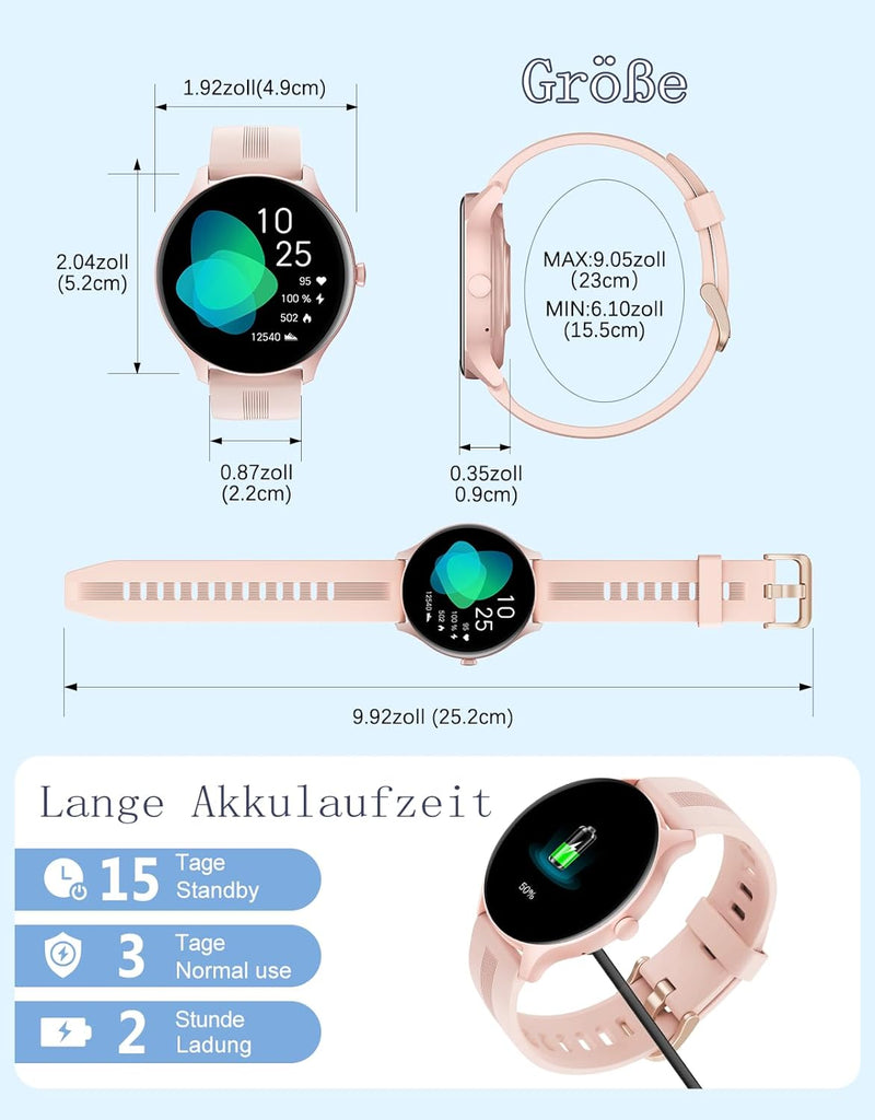 HUAKUA Smartwatch mit Telefonfunktion, für Damen Herren mit Bluetooth Anrufe Fitnessuhr mit SpO2-Übe