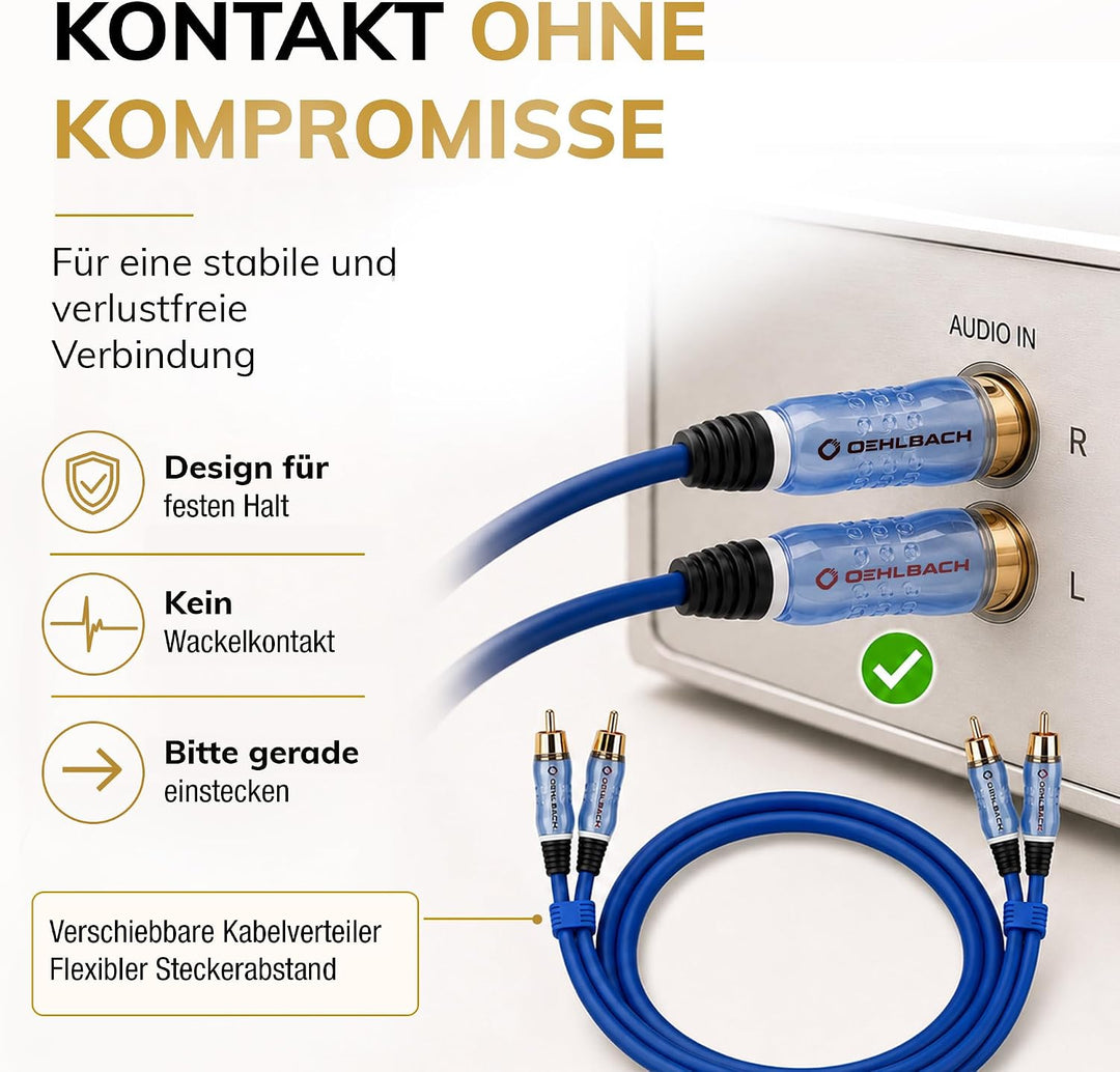 Oehlbach Beat - Stereo Audiokabel - Cinch-Kabel Set für CD-Player &amp; Verstärker (effektive Schirmung