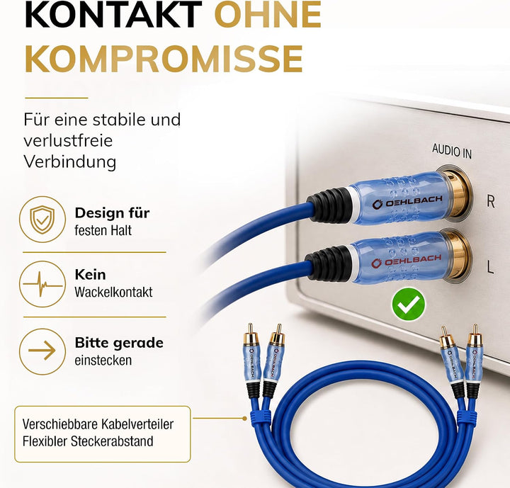 Oehlbach Beat - Stereo Audiokabel - Cinch-Kabel Set für CD-Player &amp; Verstärker (effektive Schirmung