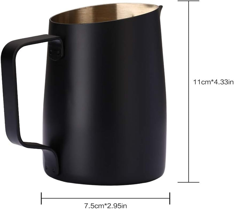 Dianoo Espresso-Milchaufschäumer, Milchkännchen, Edelstahl, für Kaffee-Latte-Kunst, 420 ml Schwarz,