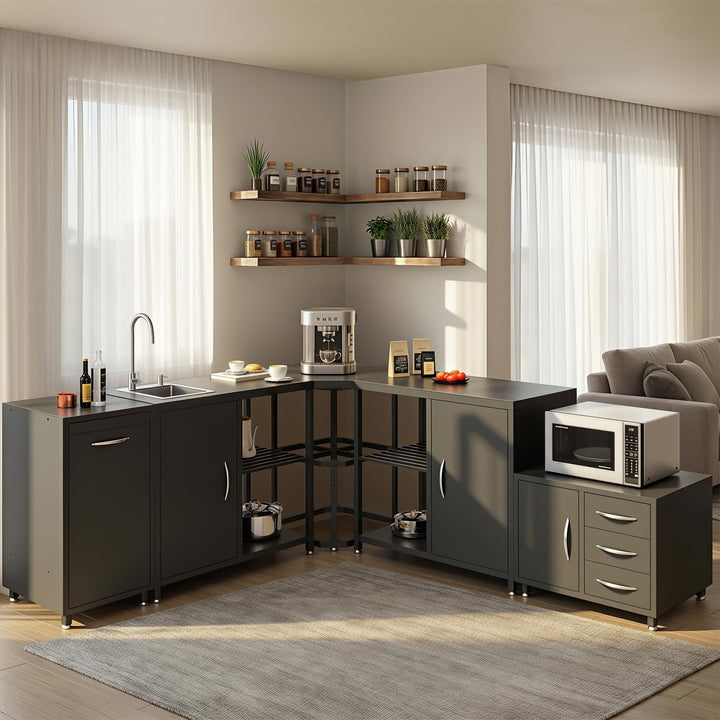 Eck-Tisch für Aussenküchen, Vielseitig Tisch mit Höhenverstellbares Regal, Küche Arbeitstisch mit Ve