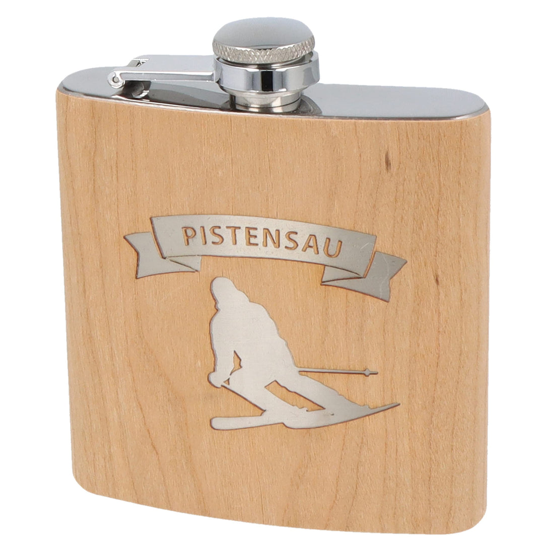 Spruchreif | Flachmann aus Edelstahl mit Gravur „Pistensau“ – Originelles Geschenk für Ski- & Snowbo