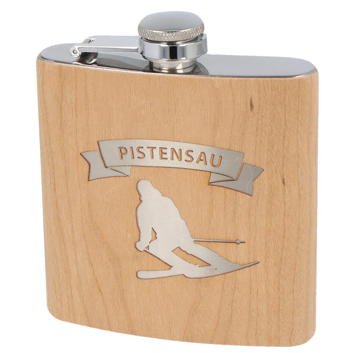 Spruchreif | Flachmann aus Edelstahl mit Gravur „Pistensau“ – Originelles Geschenk für Ski- & Snowbo