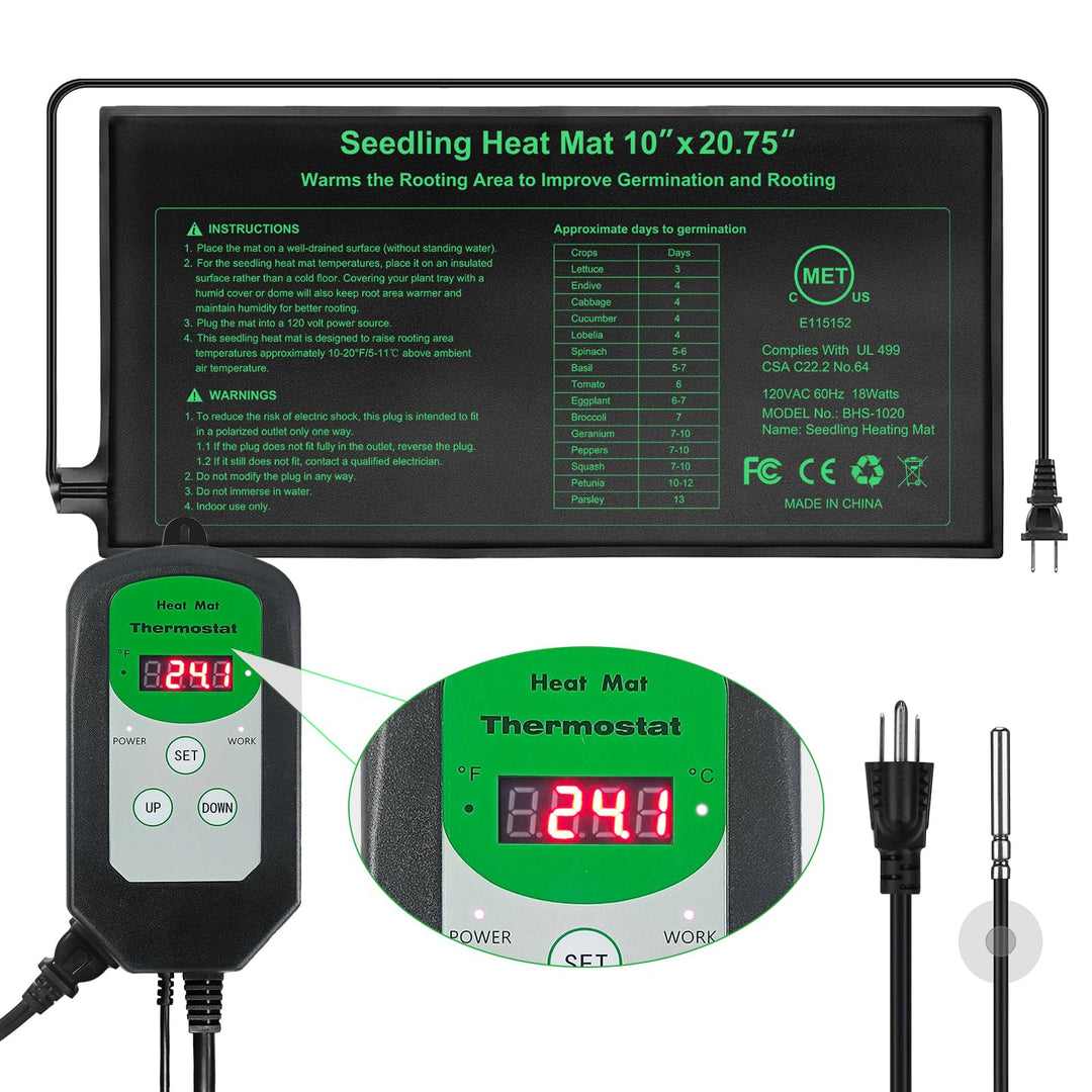 Sämling-Heizmatte und digitales Thermostat-Kombi-Set, MET-zertifizierte Pflanzen, Heizmatte, warme H