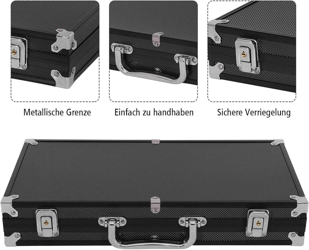 DREAMADE Poker-Set mit 300 Poker Chips, Pokerset Koffer Profi,Pokerkoffer aus Alu, Pokerspiel mit 1