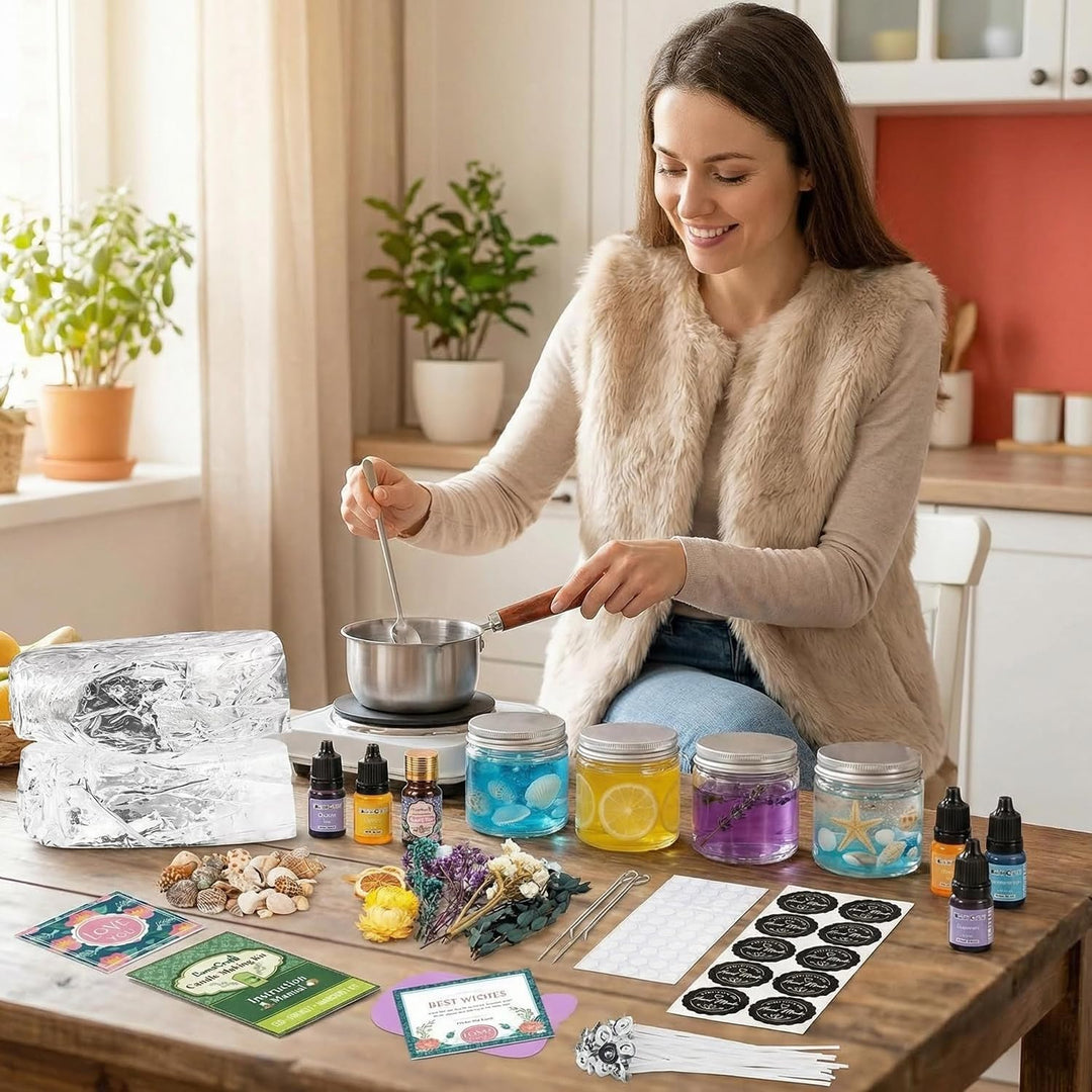 LumaCraft Kerzen Set zur Kerzenherstellung mit klarem Gelwachs – 1000g Transparentes Jelly Wachs mit