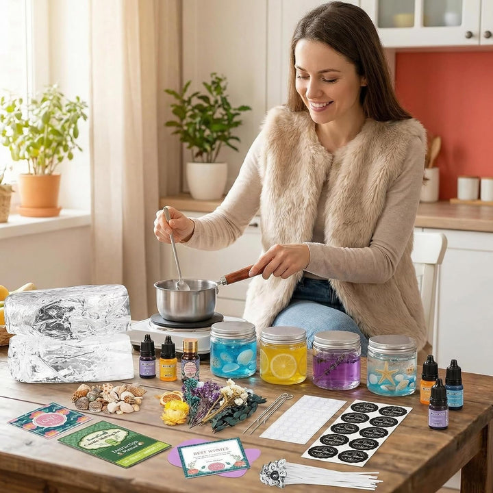 LumaCraft Kerzen Set zur Kerzenherstellung mit klarem Gelwachs – 1000g Transparentes Jelly Wachs mit