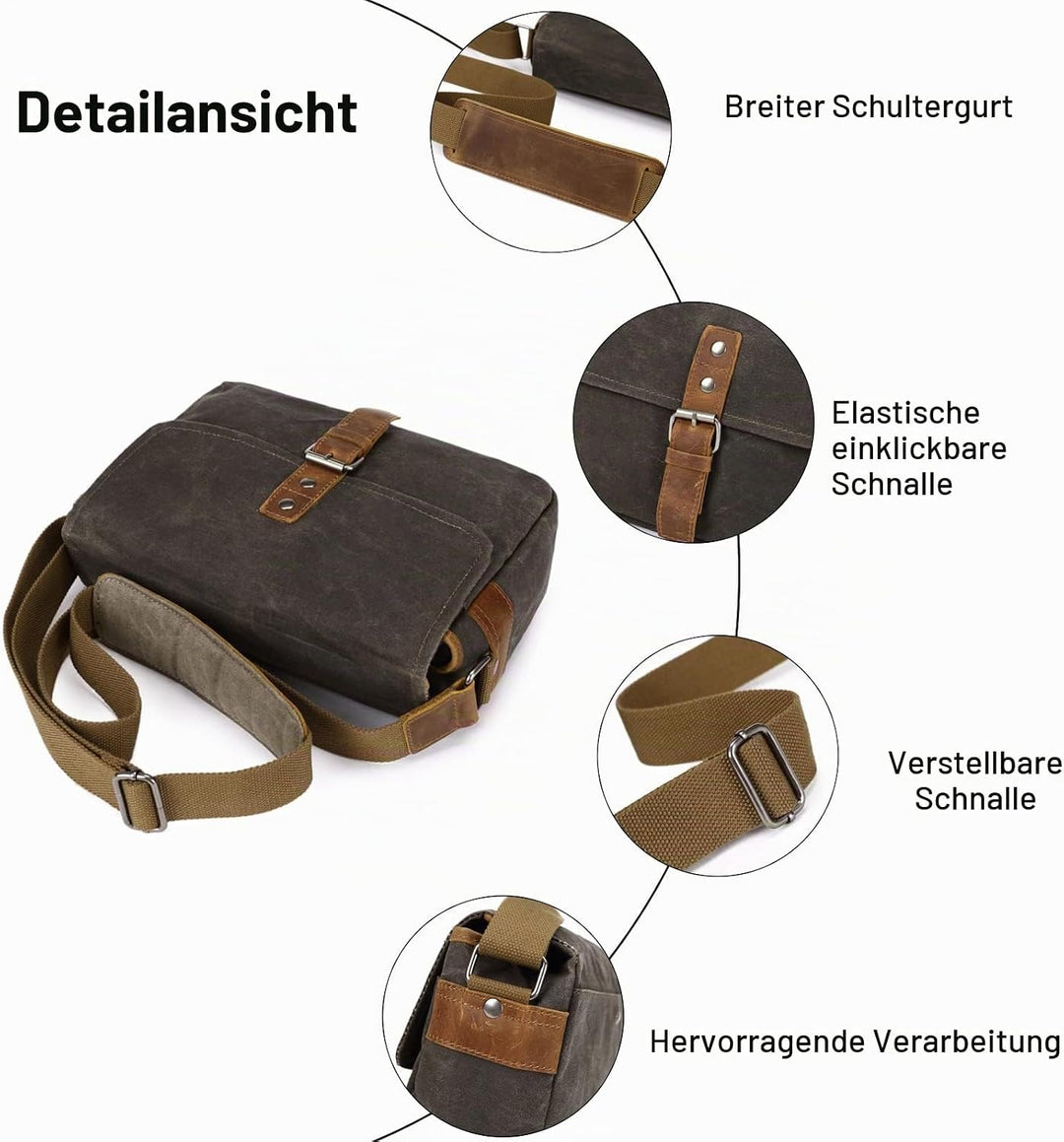 FANDARE Retro Kamera Umhängetasche Herren Segeltuch Arbeitstasche Damen Messenger Bag Schultertasche