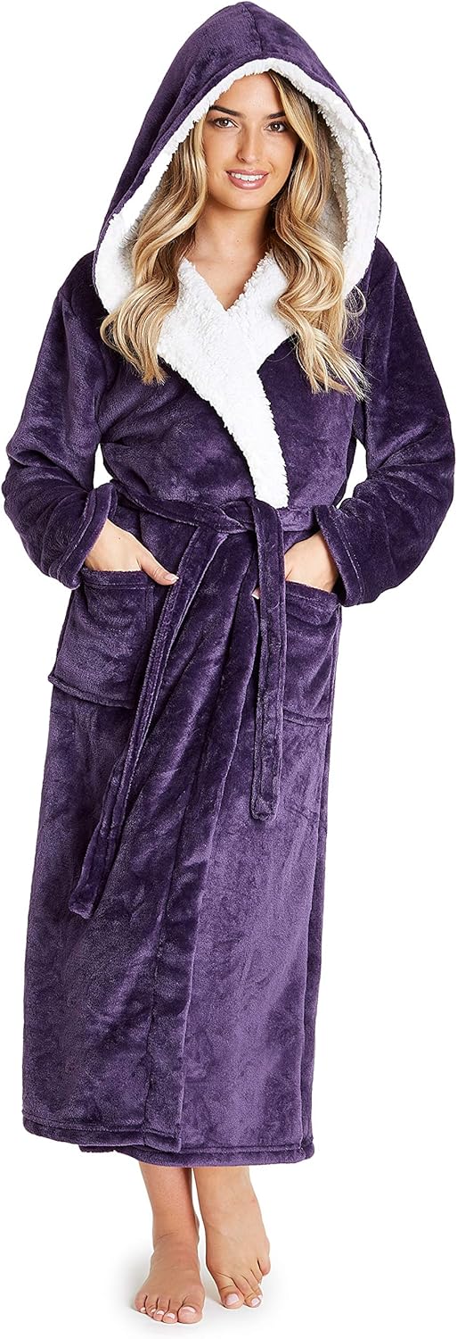 CityComfort Bademantel Damen Flauschig, Morgenmantel Damen, Fleece Bademäntel für Damen, S-XL M Lila