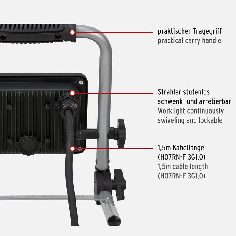 Brennenstuhl LED Baustrahler EL 2050 M (30W, 2700lm, 6500K, IP65, LED Arbeitsstrahler mit 1,5m Kabel