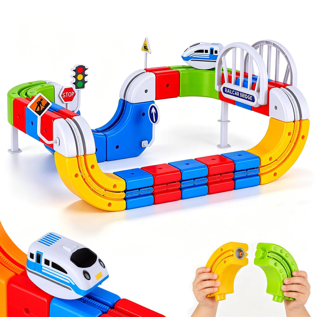 81 Pcs Elektro-Zug-Set, Eisenbahn Elektrisch Cube Track mit 3D-Layouts, Motorisierte Eisenbahn mit M