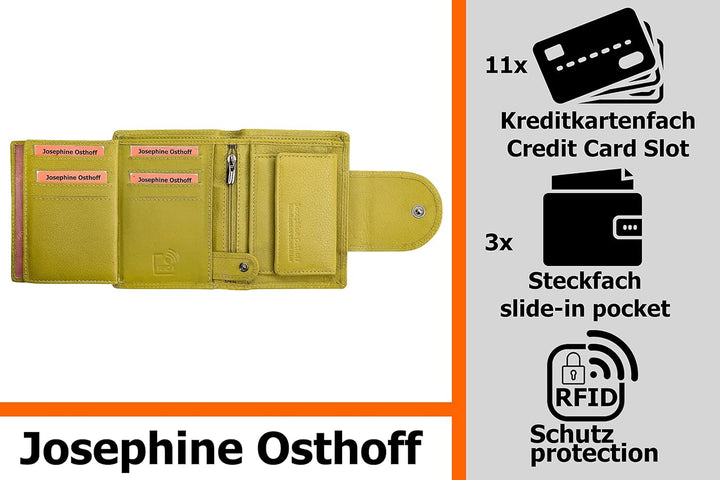 Josephine Osthoff Geldbörse Damen Wiener Schachtel, Platz für 11 Karten, Minibrieftasche mit Münzfac