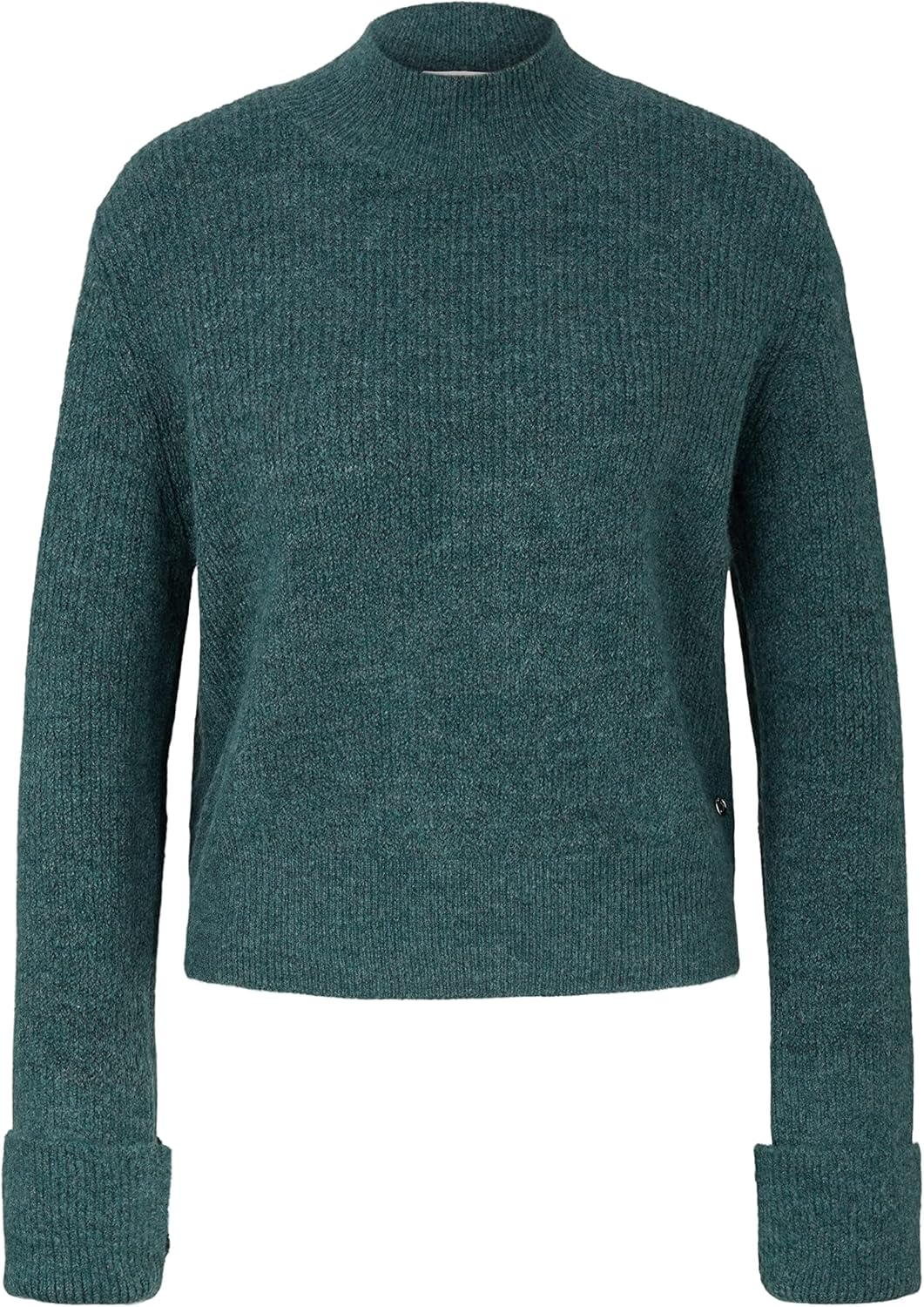 TOM TAILOR Denim Damen Pullover mit umgeschlagenem Ärmel M 30358 - Green Dust Melange, M 30358 - Gre