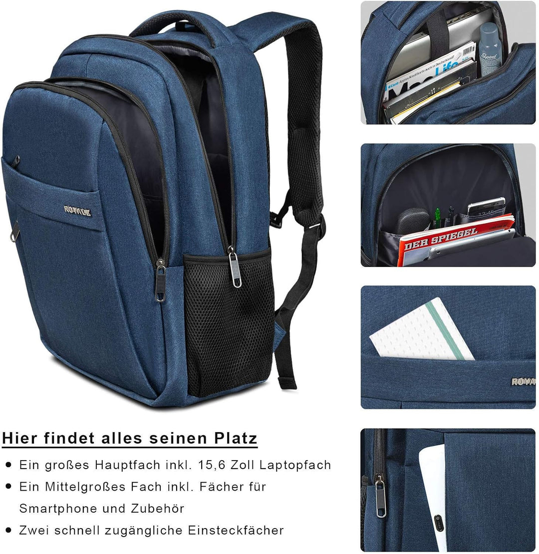 ROYALZ Schul Rucksack 15,6 Zoll Laptopfach Rucksäcke Schulrucksack gross viele Fächer für Schule Uni