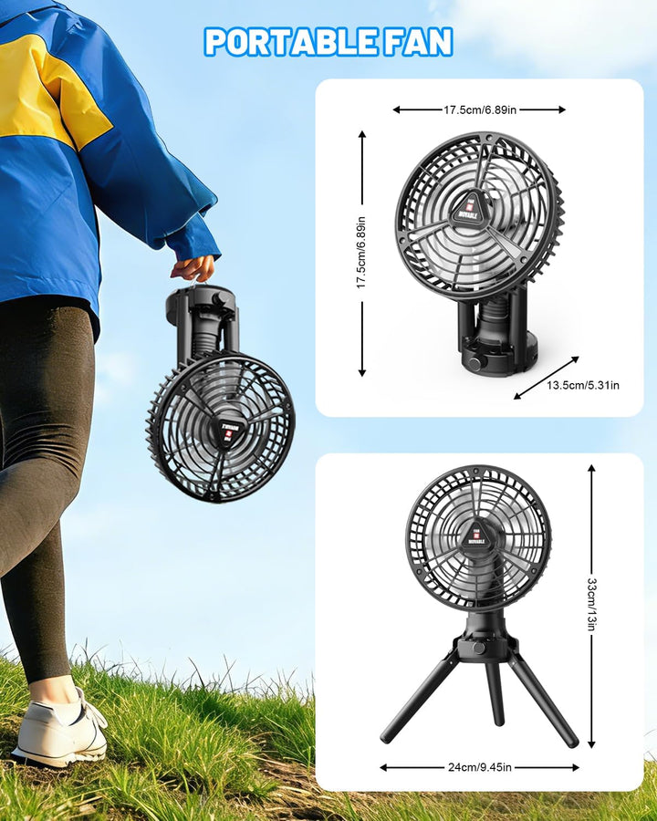Camping Ventilator Akku, Ventilator Leise USB Aufladbar, Stufenlose Drehzahlregelung, Tischventilato