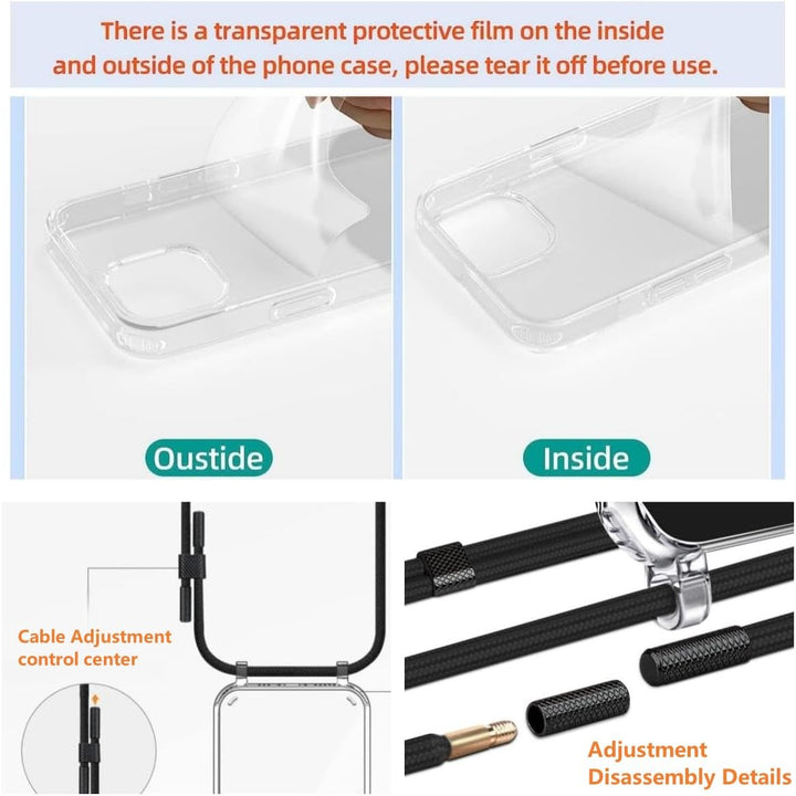 Vaykwo Handykette mit Band für Apple iPhone 13 Pro Max Hülle - Necklace Handyhülle - Transparente Ca