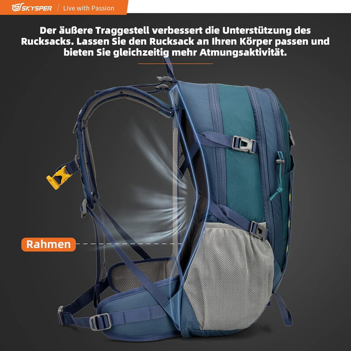 SKYSPER Wanderrucksack 30L Trekkingrucksack Wasserfest mit Rückenbelüftung und Netzrücken Tagesausfl