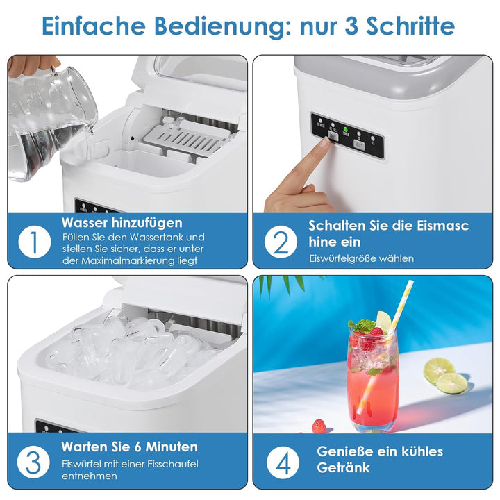 Eiswürfelmaschine, 12,0 kg24H, 9 Eiswürfel in 6 Minuten, 2 Grössen von Bullet Ice, Selbstreinigende