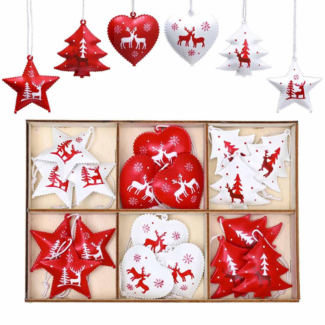 Valery Madelyn 18 Stück traditioneller Weihnachtsbaumschmuck in Rot und Weiss, hängende Weihnachtsan