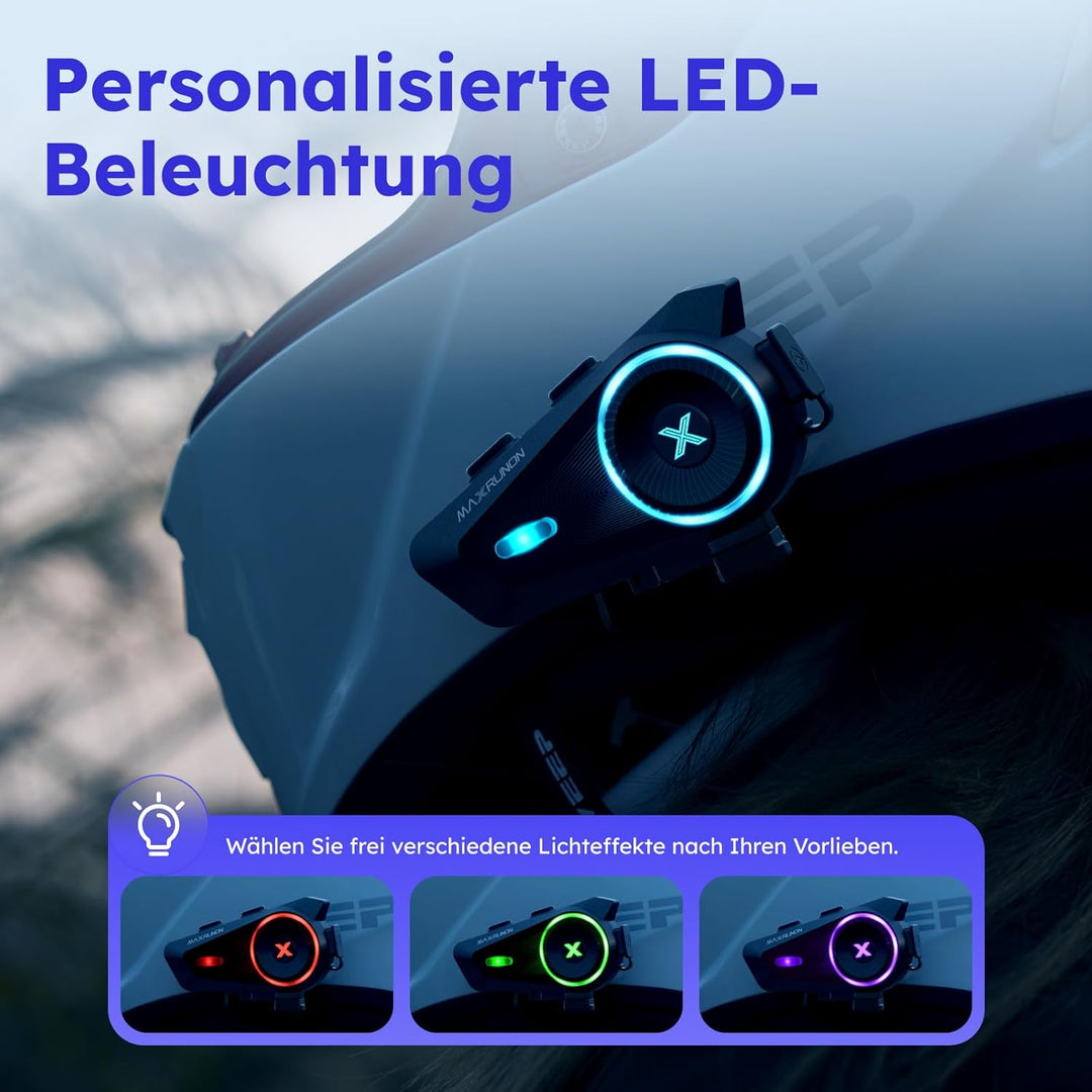 Motorrad Bluetooth Headset, 4 Fahrer Bluetooth Intercom, Sprachsteuerung, FM-Radio, Geräuschunterdrü