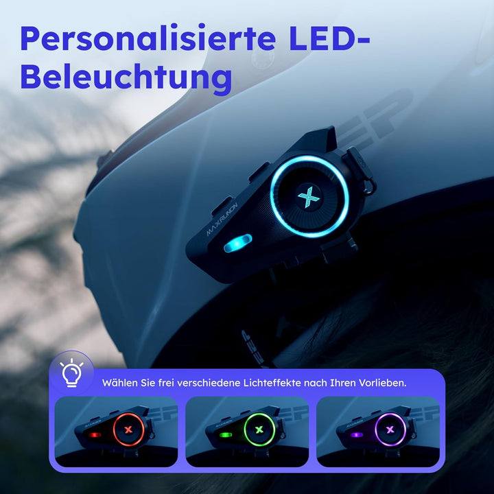 Motorrad Bluetooth Headset, 4 Fahrer Bluetooth Intercom, Sprachsteuerung, FM-Radio, Geräuschunterdrü