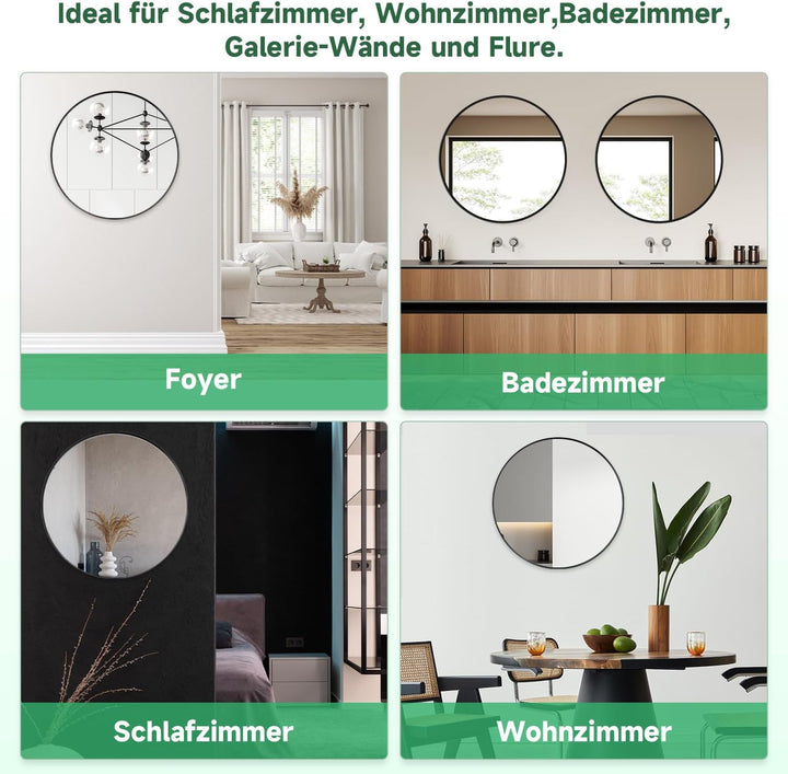 Dekorative Wandspiegel 50cm, Spiegel rund, Badezimmerspiegel, für Wohnzimmer, Schlafzimmer, Bad, Flu
