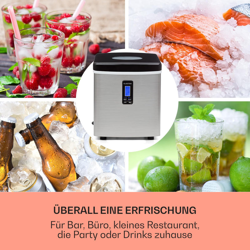 Eiswürfelmaschine 15 kg/Tag I 3 Würfelgrössen I kein Nachgeschmack I Timer-Funktion, Eiswürfelbereit