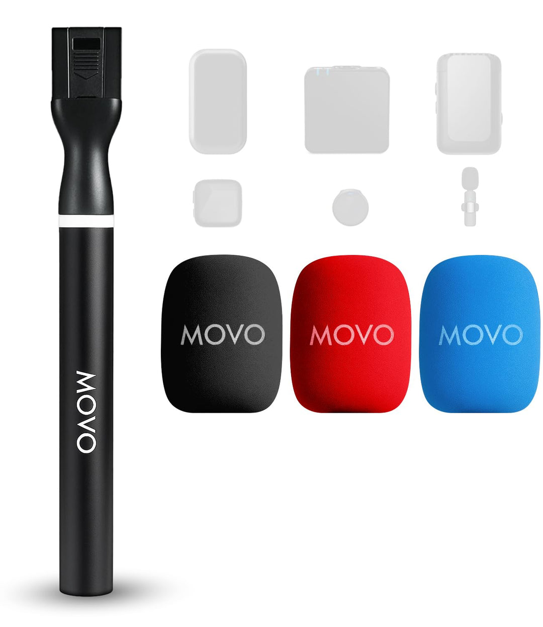 Movo WMX-HM2 Kabelloser Mikrofongriff für DJI Mic, Rode GO II - Handheld Interview Grip mit Mic Halt