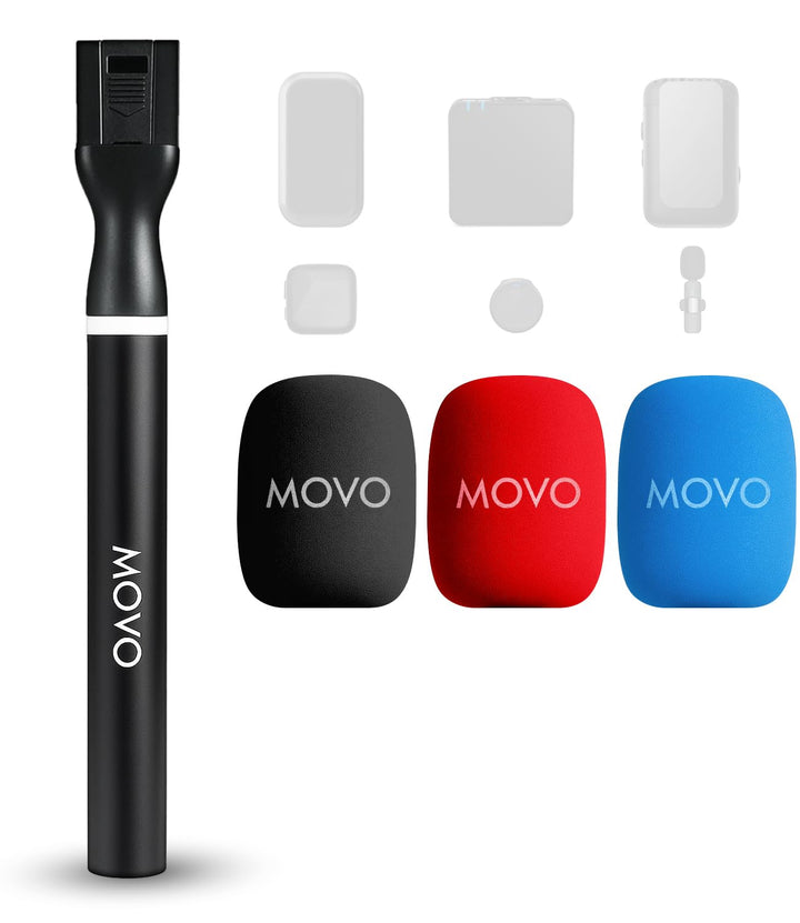 Movo WMX-HM2 Kabelloser Mikrofongriff für DJI Mic, Rode GO II - Handheld Interview Grip mit Mic Halt