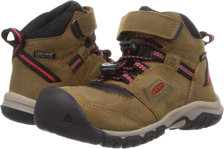 KEEN Unisex-Kinder Ridge Flex Mid wasserdichte Wanderstiefel 24 EU Bison Red Carpet, 24 EU Bison Red